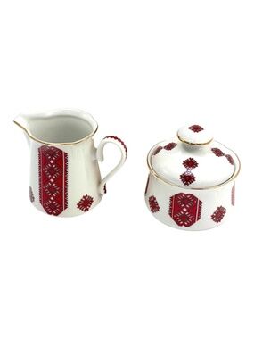 JL Menau Ukrainian Folk Pattern Sugar and Creamer Porcelain Germany